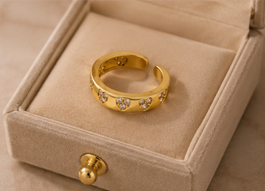 Gold-Plated Heart Themed Adjustable Ring
