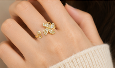 Gold Plated Contemporary Style Rotatable Adjustable Ring