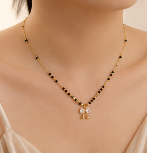 Gold Plated Bow Shaped Mangalsutra with Chain for Women