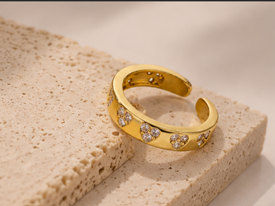 Gold-Plated Heart Themed Adjustable Ring