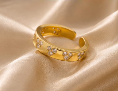 Gold-Plated Heart Themed Adjustable Ring