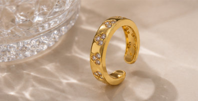 Gold-Plated Heart Themed Adjustable Ring