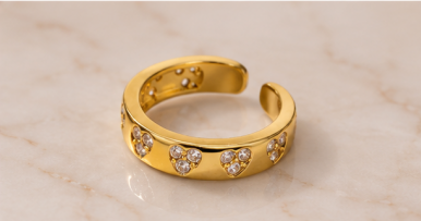 Gold-Plated Heart Themed Adjustable Ring