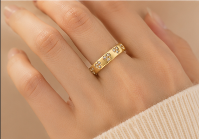 Gold-Plated Heart Themed Adjustable Ring