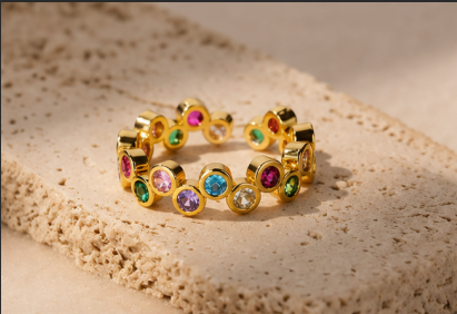Gold-Plated Multicolor Round ADs Adjustable Ring