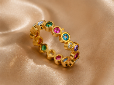 Gold-Plated Multicolor Round ADs Adjustable Ring