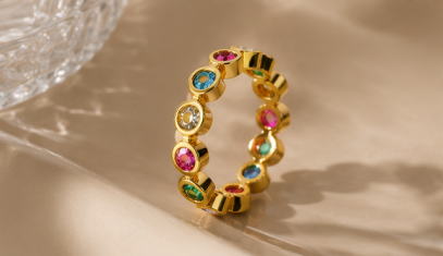 Gold-Plated Multicolor Round ADs Adjustable Ring