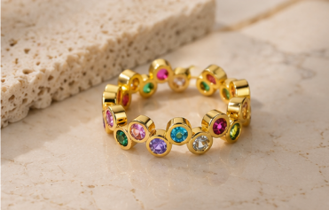 Gold-Plated Multicolor Round ADs Adjustable Ring