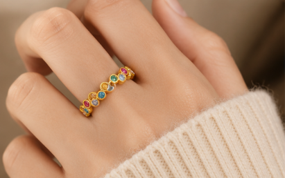 Gold-Plated Multicolor Round ADs Adjustable Ring