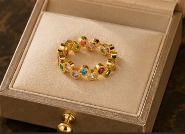 Gold-Plated Multicolor Round ADs Adjustable Ring
