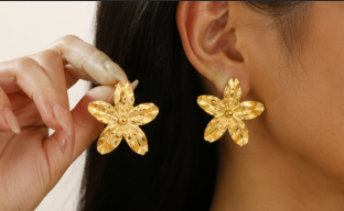 Gold-Plated Anti Tarnish Stainless Steel Floral Drop Earrings