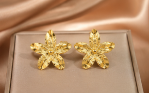Gold-Plated Anti Tarnish Stainless Steel Floral Drop Earrings