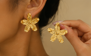Gold-Plated Anti Tarnish Stainless Steel Floral Drop Earrings