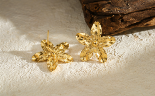Gold-Plated Anti Tarnish Stainless Steel Floral Drop Earrings
