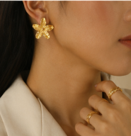 Gold-Plated Anti Tarnish Stainless Steel Floral Drop Earrings
