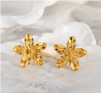 Gold-Plated Anti Tarnish Stainless Steel Floral Drop Earrings