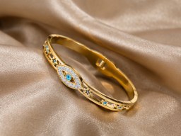 Gold Plated Stainless Steel Evil Eye Themed Anti Tarnish Bangle Style Bracelet