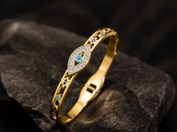 Gold Plated Stainless Steel Evil Eye Themed Anti Tarnish Bangle Style Bracelet