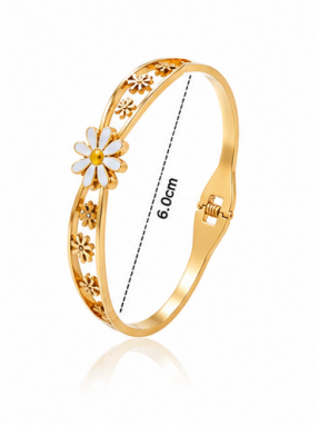Gold Plated Stainless Steel Floral Themed Anti Tarnish Bangle Style Bracelet