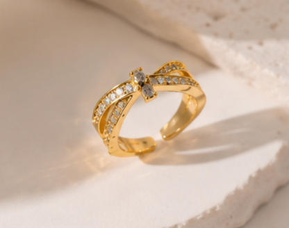 Gold Plated Anti Tarnish Stainless Steel Cross Shaped Adjustable Finger Ring