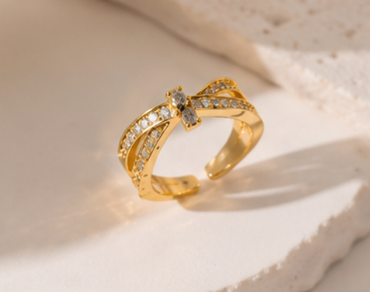 Gold Plated Anti Tarnish Stainless Steel Cross Shaped Adjustable Finger Ring
