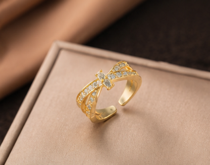 Gold Plated Anti Tarnish Stainless Steel Cross Shaped Adjustable Finger Ring