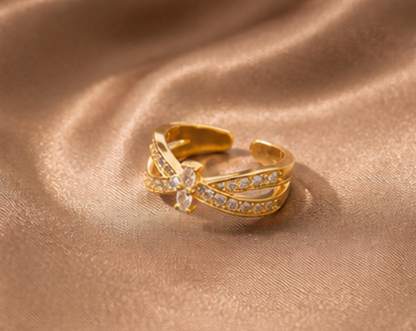 Gold Plated Anti Tarnish Stainless Steel Cross Shaped Adjustable Finger Ring