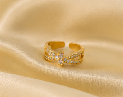 Gold Plated Anti Tarnish Stainless Steel Cross Shaped Adjustable Finger Ring