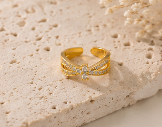 Gold Plated Anti Tarnish Stainless Steel Cross Shaped Adjustable Finger Ring