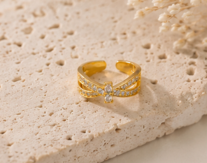 Gold Plated Anti Tarnish Stainless Steel Cross Shaped Adjustable Finger Ring