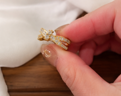 Gold Plated Anti Tarnish Stainless Steel Cross Shaped Adjustable Finger Ring