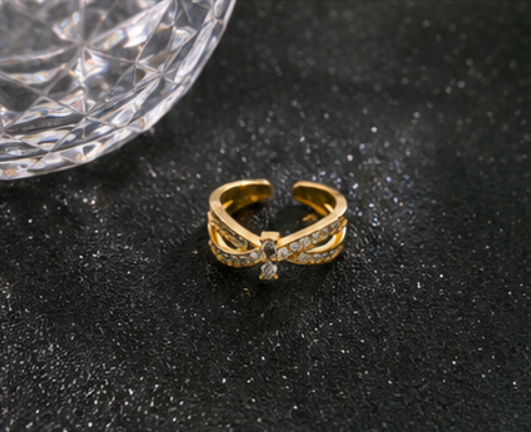 Gold Plated Anti Tarnish Stainless Steel Cross Shaped Adjustable Finger Ring