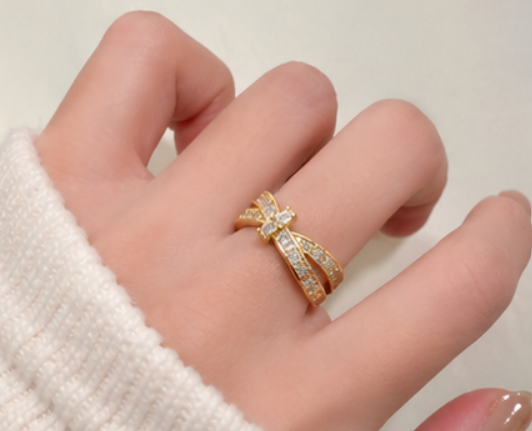 Gold Plated Anti Tarnish Stainless Steel Cross Shaped Adjustable Finger Ring