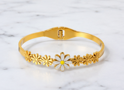 Gold Plated Stainless Steel Floral Themed Anti Tarnish Bangle Style Bracelet