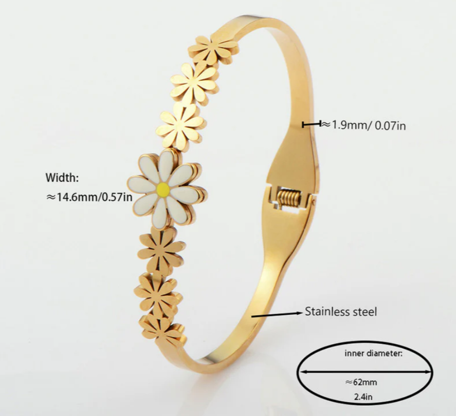 Gold Plated Stainless Steel Floral Themed Anti Tarnish Bangle Style Bracelet