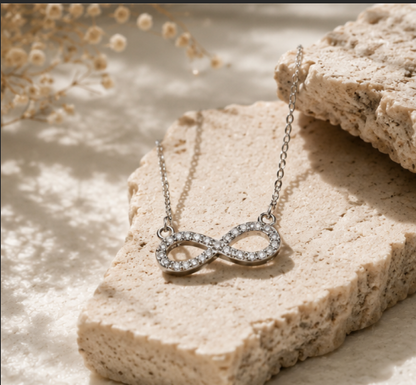 Silver Plated American Diamond Studded Infinity Shape Pendant