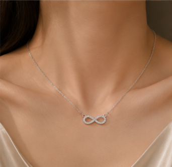 Silver Plated American Diamond Studded Infinity Shape Pendant