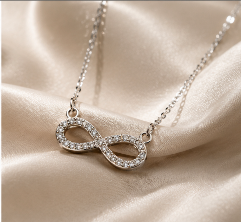 Silver Plated American Diamond Studded Infinity Shape Pendant