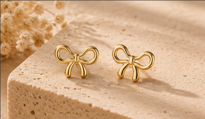 Gold Plated Anti Tarnish Bow Themed Stud Earrings