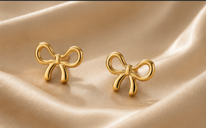 Gold Plated Anti Tarnish Bow Themed Stud Earrings