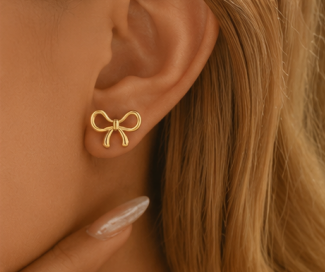 Gold Plated Anti Tarnish Bow Themed Stud Earrings
