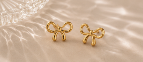 Gold Plated Anti Tarnish Bow Themed Stud Earrings