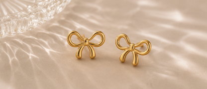 Gold Plated Anti Tarnish Bow Themed Stud Earrings