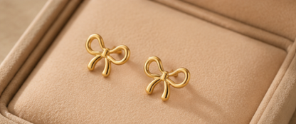 Gold Plated Anti Tarnish Bow Themed Stud Earrings