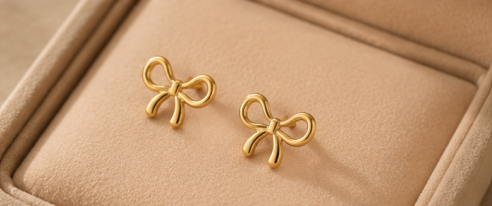 Gold Plated Anti Tarnish Bow Themed Stud Earrings