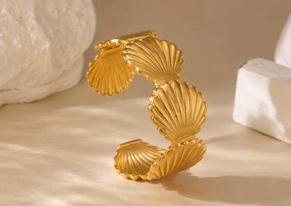 Gold Stainless Steel Shell Themed Cuff Bracelet