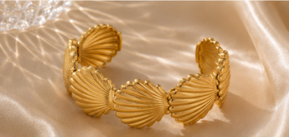 Gold Stainless Steel Shell Themed Cuff Bracelet