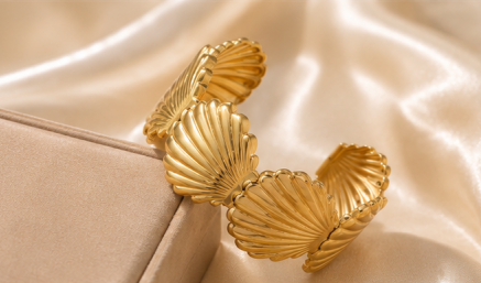 Gold Stainless Steel Shell Themed Cuff Bracelet
