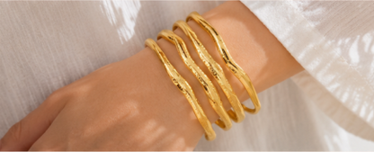 Gold Stainless Steel Contemporary Cuff Bracelet
