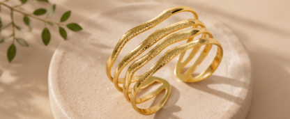 Gold Stainless Steel Contemporary Cuff Bracelet